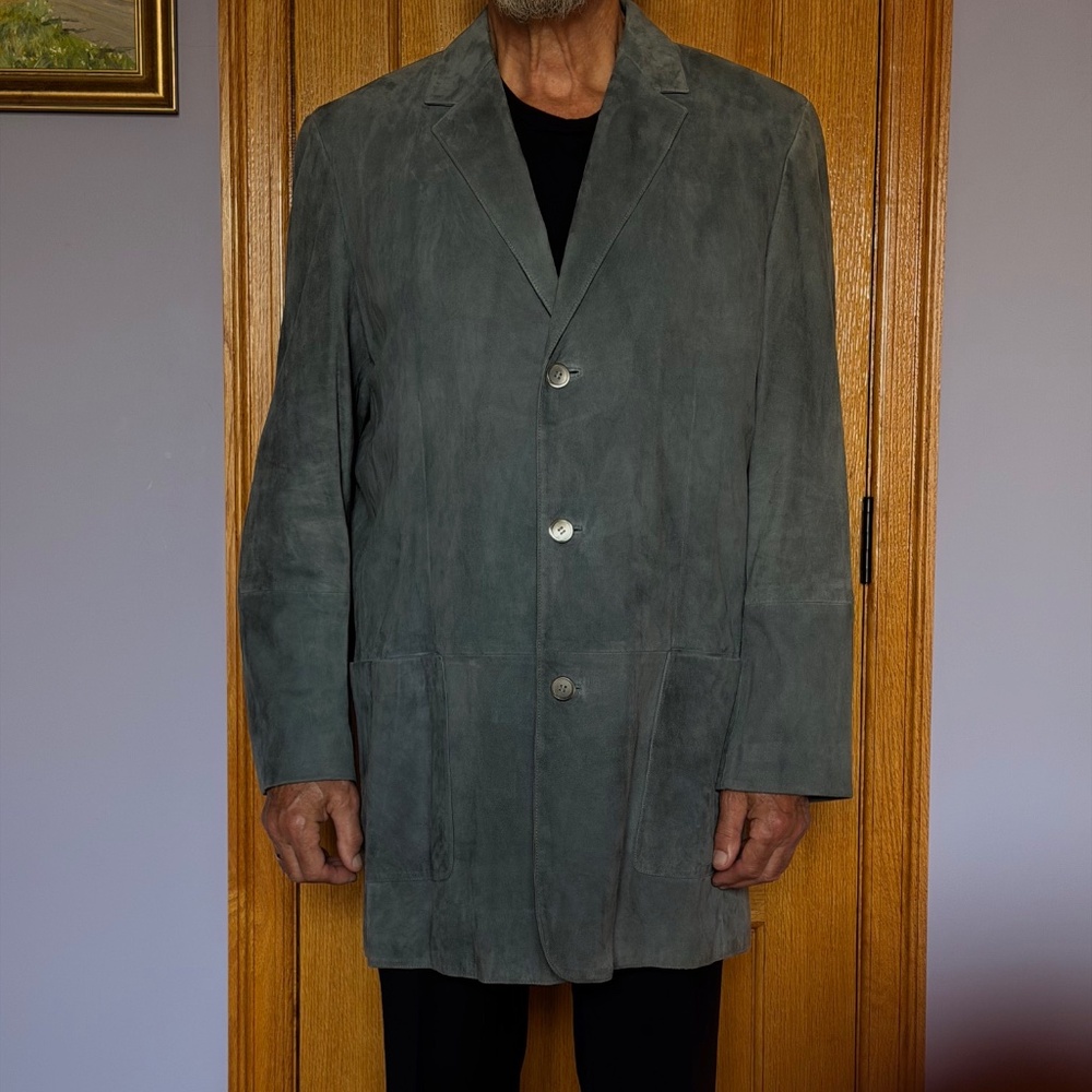 $890 HUGO BOSS LOUIS Men's Gray Suede Leather Jacket XXL Worn a Handful of Times